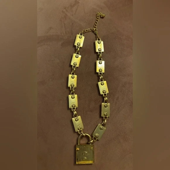 Kenneth Jay Lane KJL Padlock Necklace 23” Chain Gold Tone Statement Vintage 80s - Picture 6 of 6